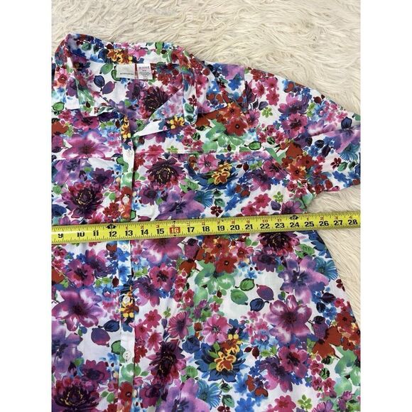 Roamans Vintage Button Up Womens Blouse Plus Size 22W Pink Purple Floral Print - Picture 5 of 10